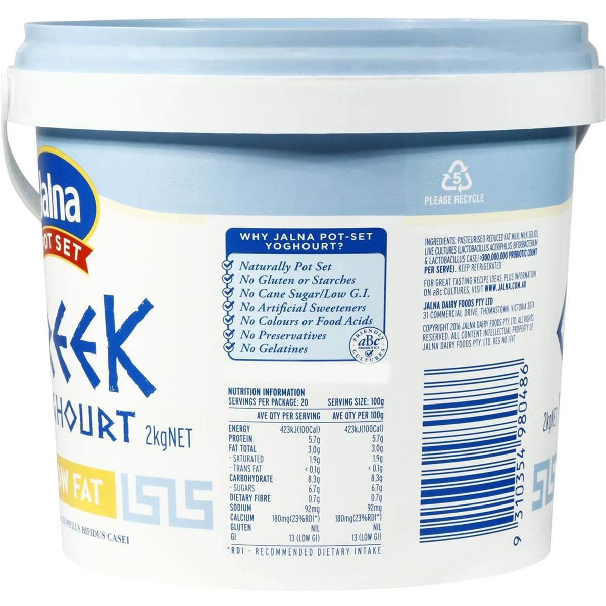 Jalna Low Fat Greek Yoghurt 2kg Woolworths