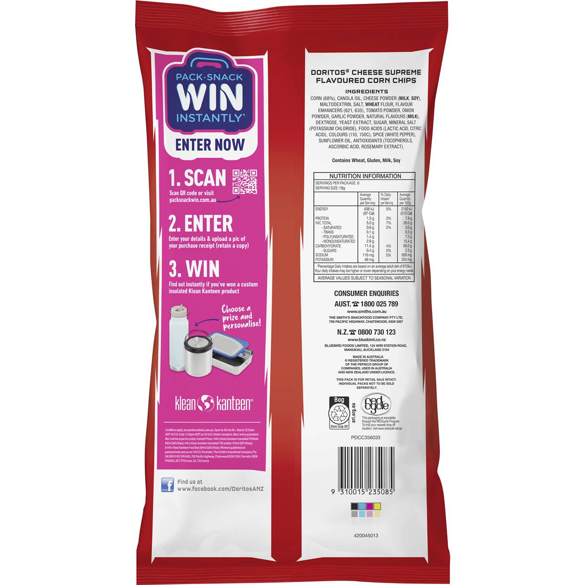 Doritos Corn Chips Multipack Cheese Supreme 6 Pack Woolworths