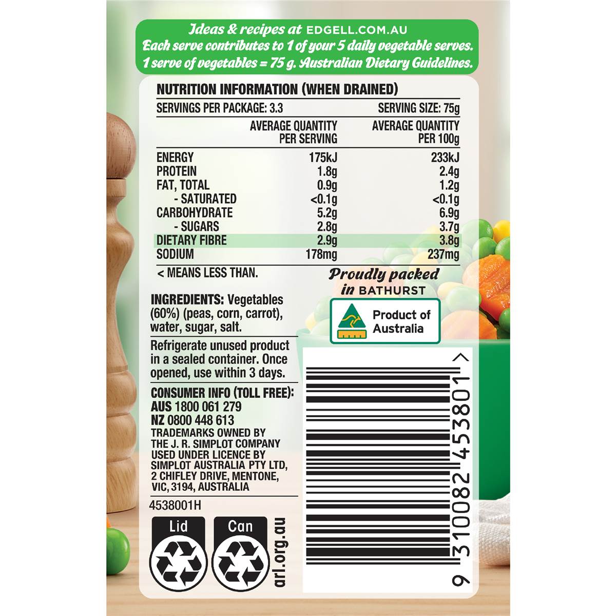 Edgell Peas Corn & Carrots Corn & Carrots 420g Woolworths