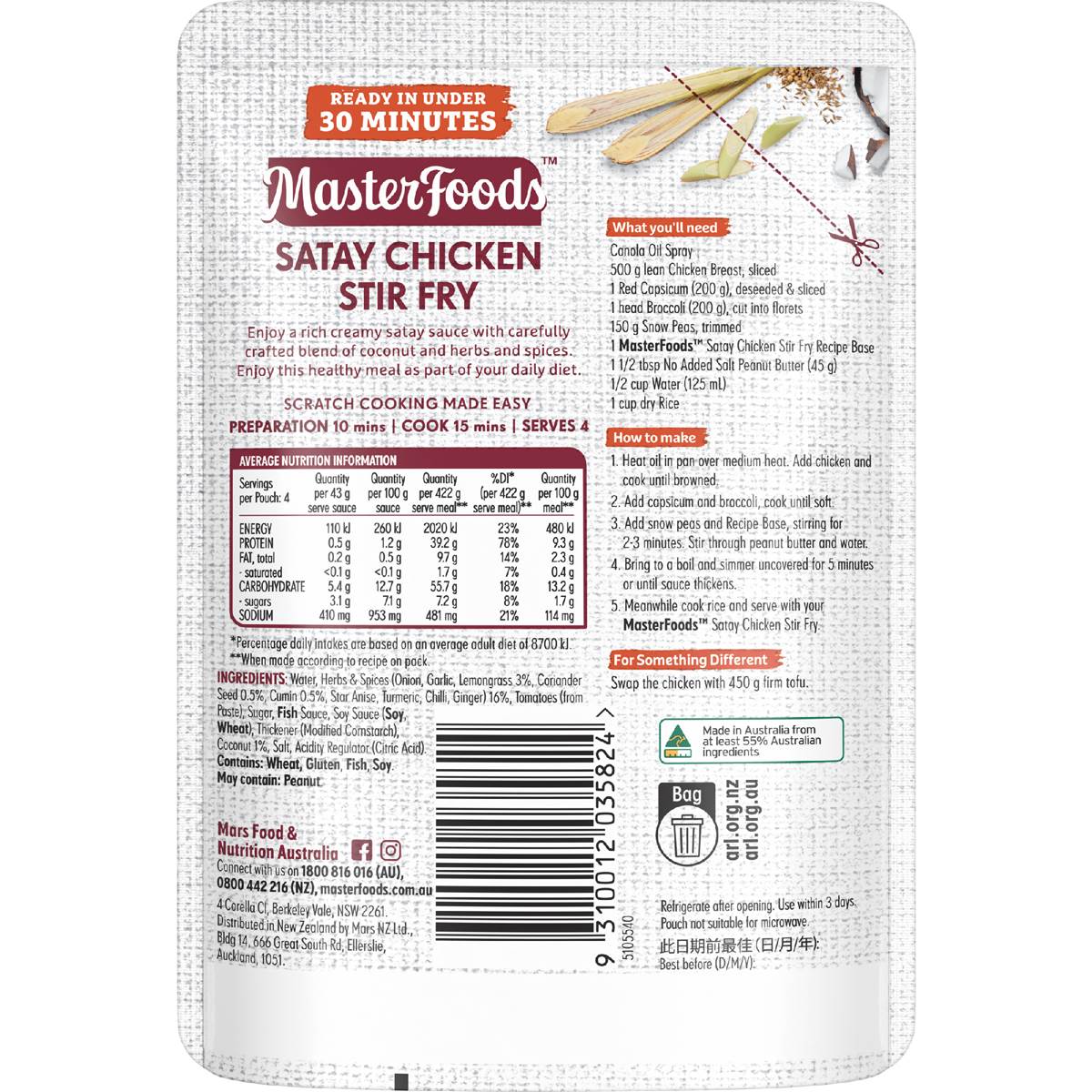 Masterfoods Satay Chicken Stir Fry Recipe Base 175g Woolworths