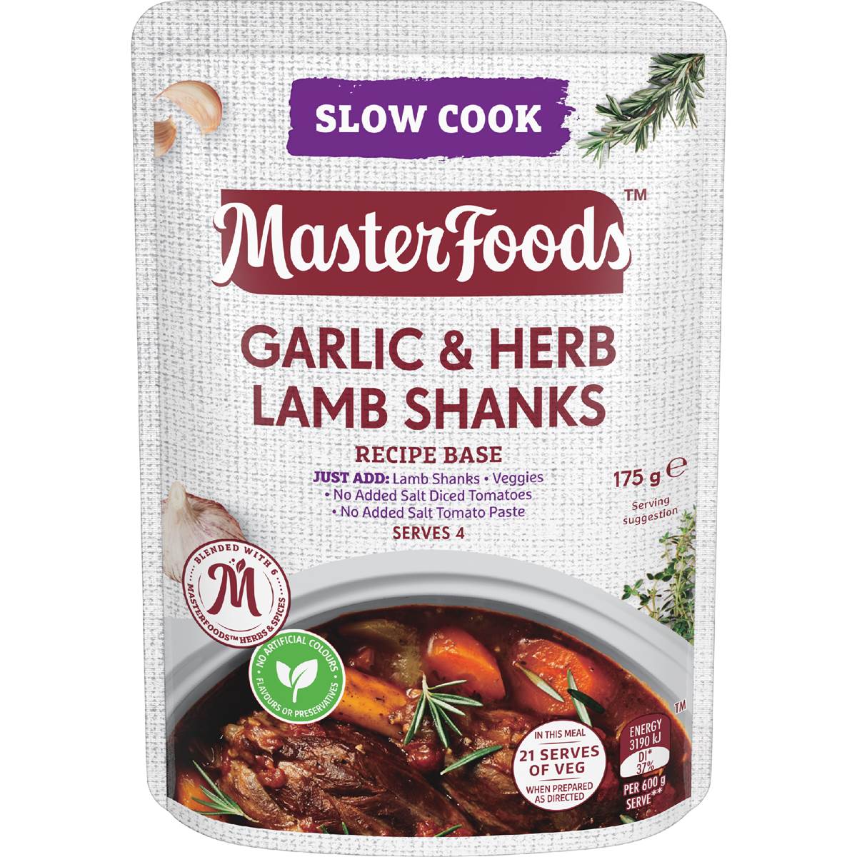 Masterfoods Garlic & Herb Lamb Shanks Slow Cook Recipe Base 175g