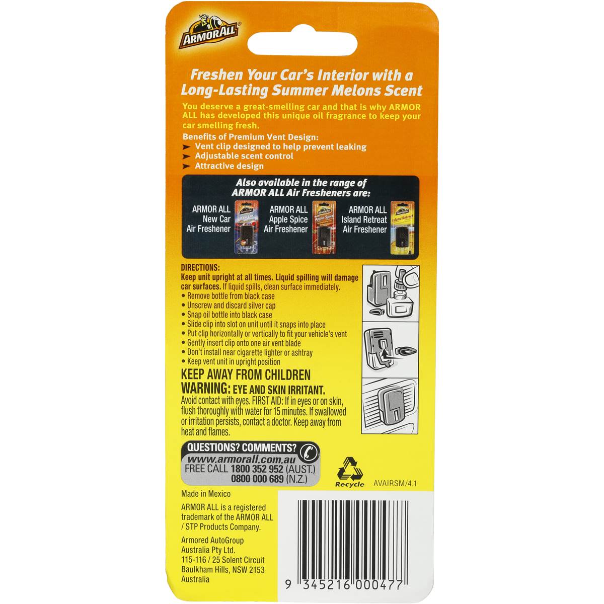 Armor All Air Freshener Summer Melons 8ml Woolworths