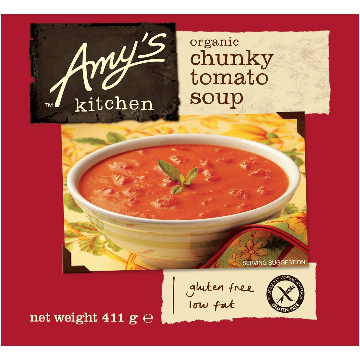 Amy's Kitchen Canned Soup Organic Chunky Tomato Bisque 411g Woolworths
