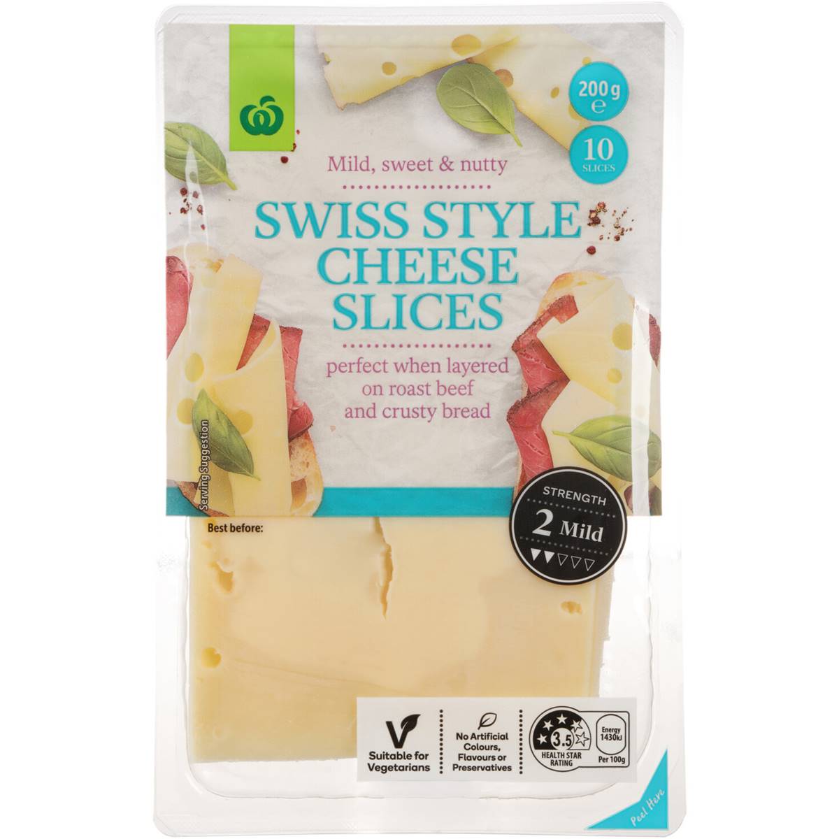 Woolworths Swiss Cheese Slices 200g Woolworths