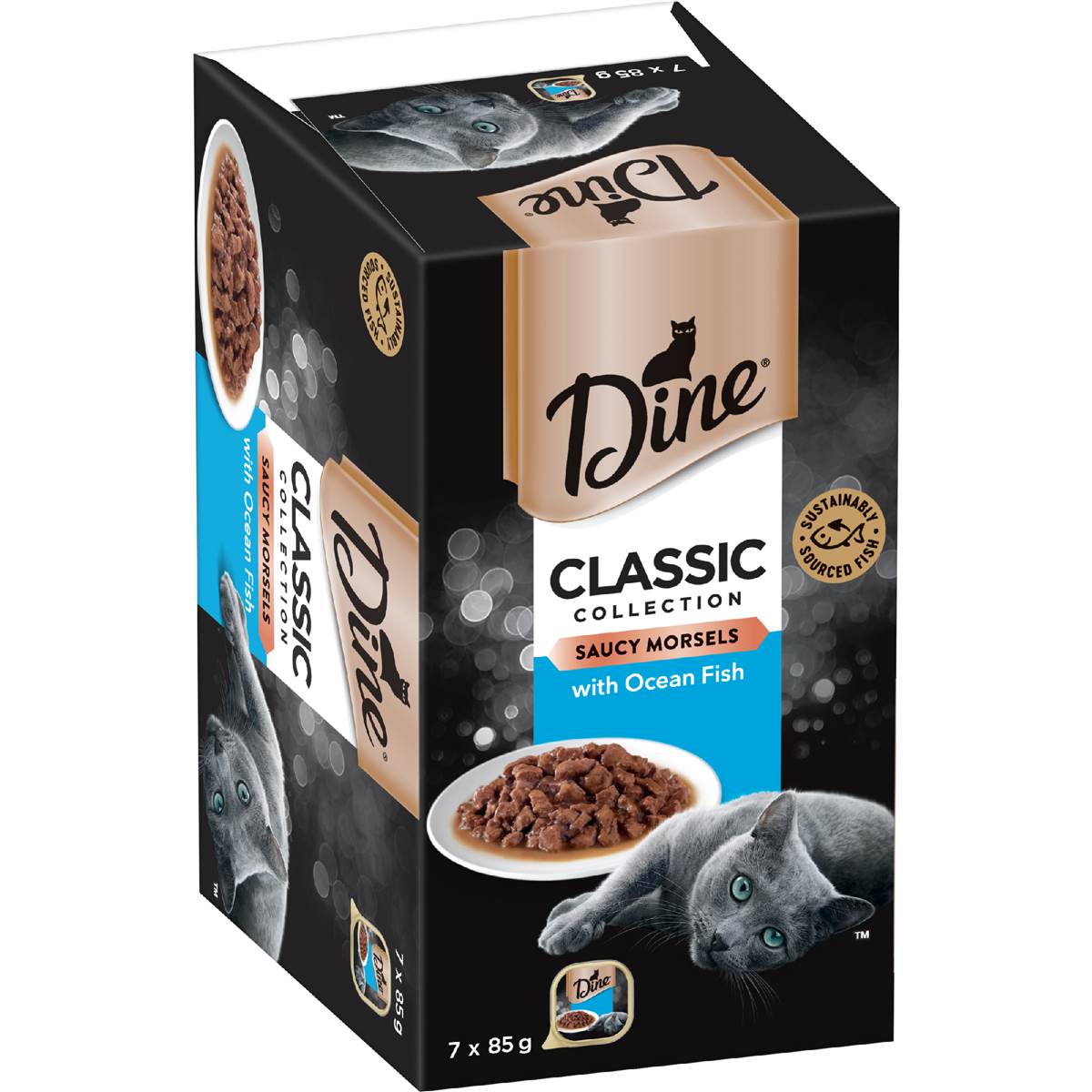 Dine Adult Wet Cat Food Saucy Morsels with Ocean Fish Trays 85g x 7 pack