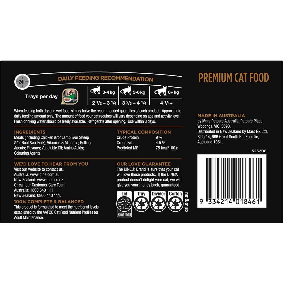 Dine Wet Cat Food Classic Terrine With Chicken Tray 7 Pack Woolworths