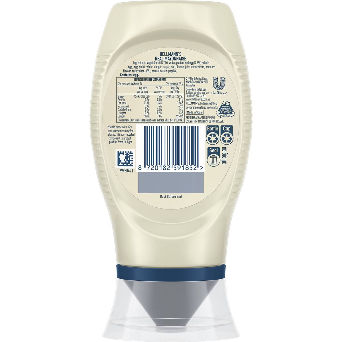 Hellmann's Real Mayonnaise Squeeze Bottle 235g Woolworths