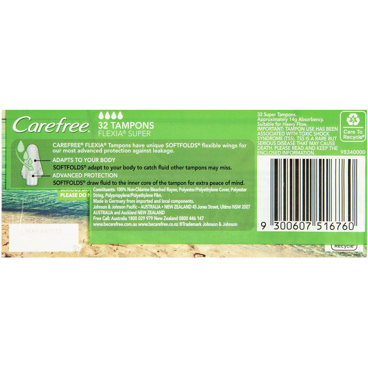 Carefree Flexia Fragrance Free Super Super Tampons With Wings 32 Pack