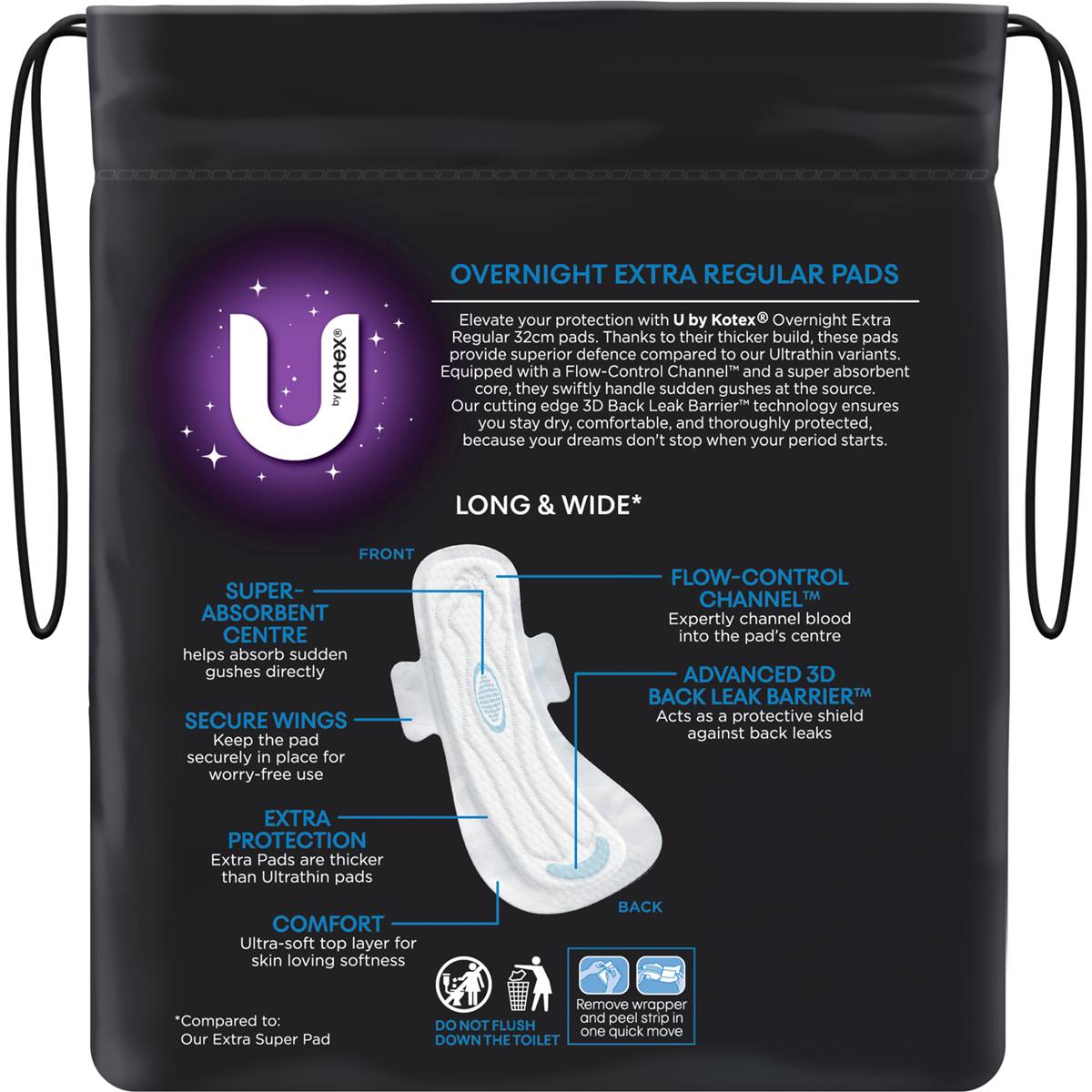U By Kotex Overnight Pads Extra 10pk Woolworths U By Kotex Overnight Pads Extra Image Back