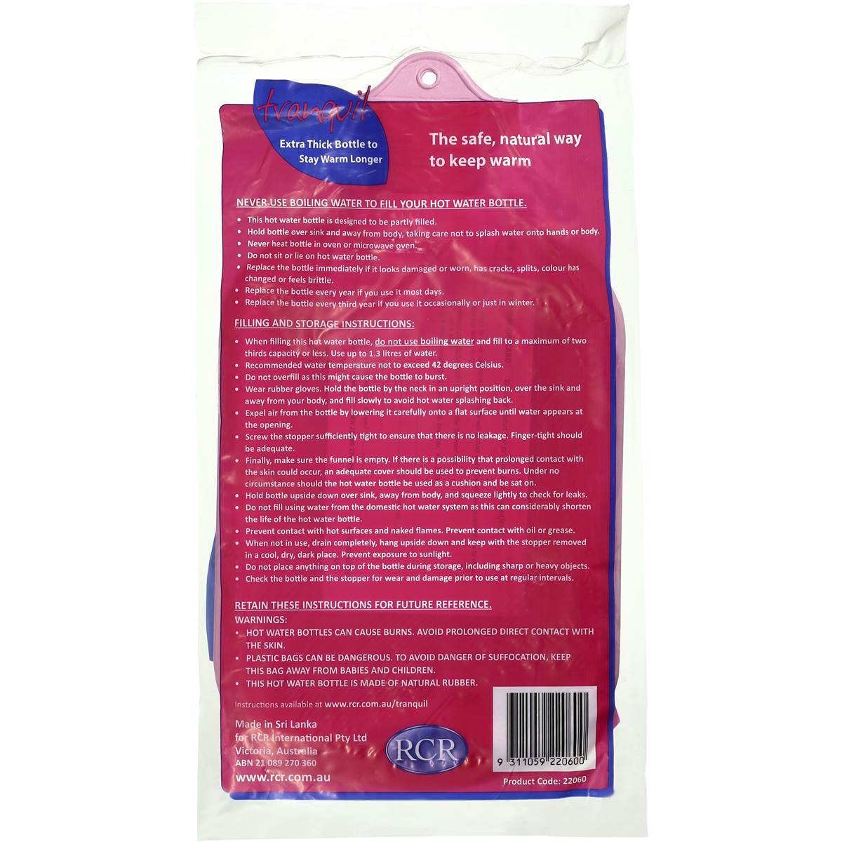 Tranquil Hot Water Bottle 1pk Woolworths