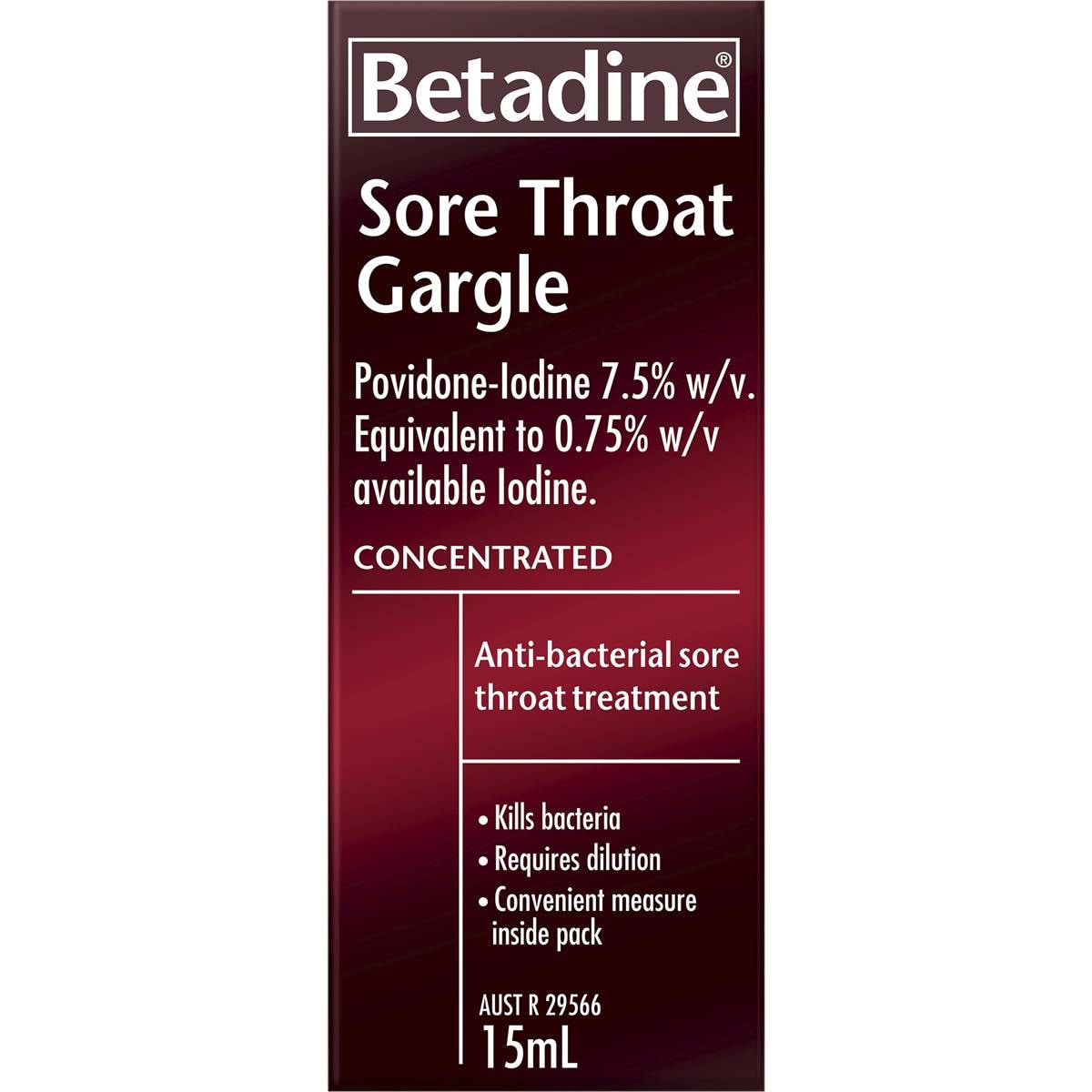 Betadine Sore Throat Gargle Concentrated 15ml Woolworths