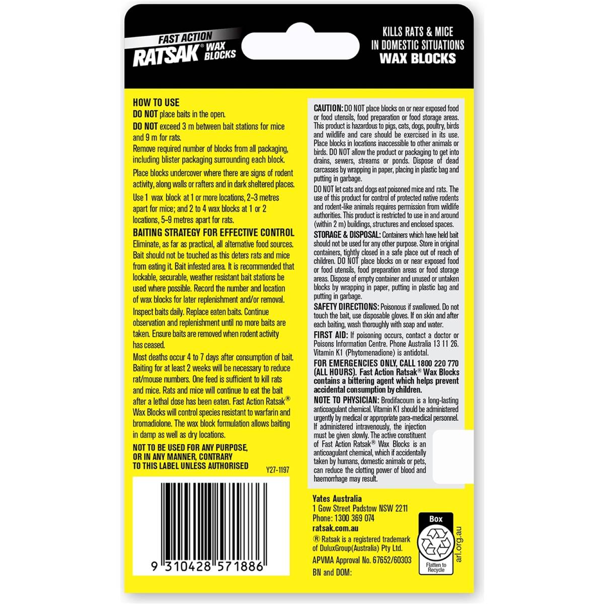 Ratsak Baits Fast Action Wax Blocks 6 Pack Woolworths