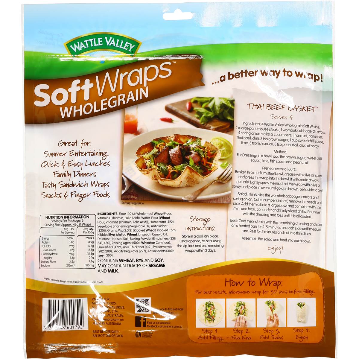 Wattle Valley Wraps Wholegrain 260g Woolworths