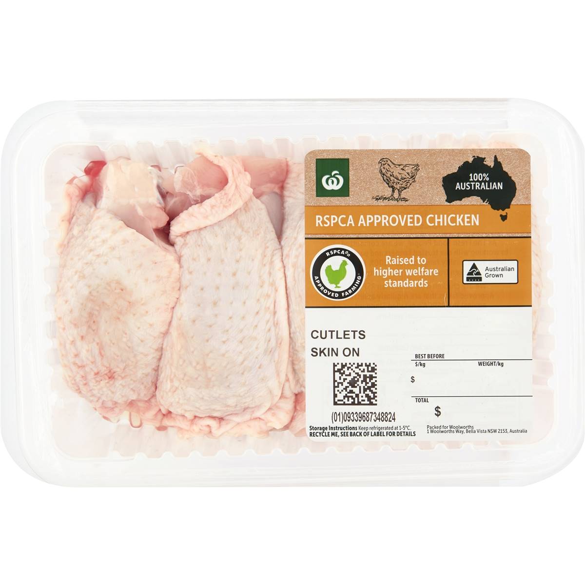 Woolworths RSPCA Approved Chicken Thigh Cutlets Skin On 400g - 600g