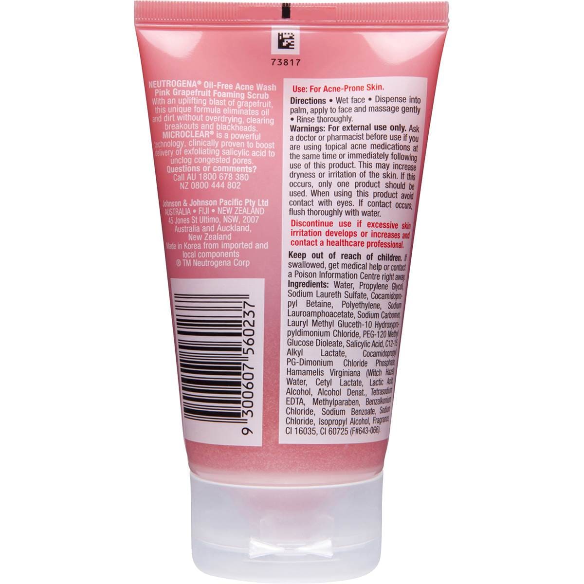 Neutrogena Oil Free Acne Pink Grapefuit Scrub 125ml Woolworths