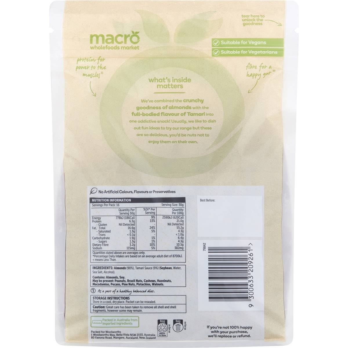 Macro Almonds Tamari 500g Woolworths