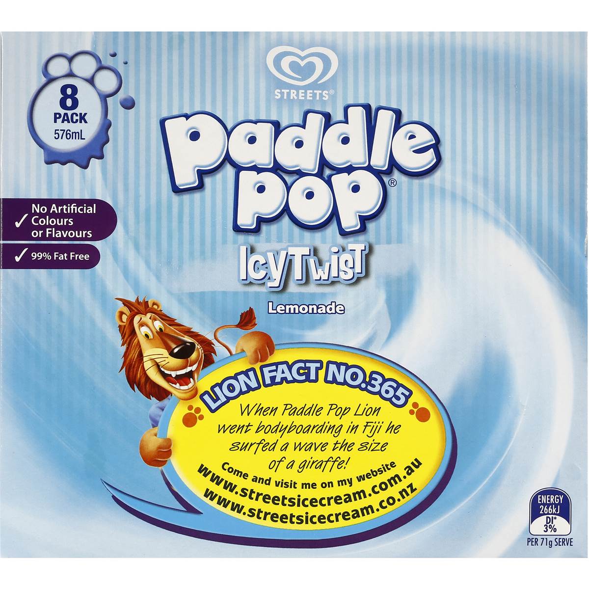 paddle pop water ice lemonade 8pk 576ml woolworths