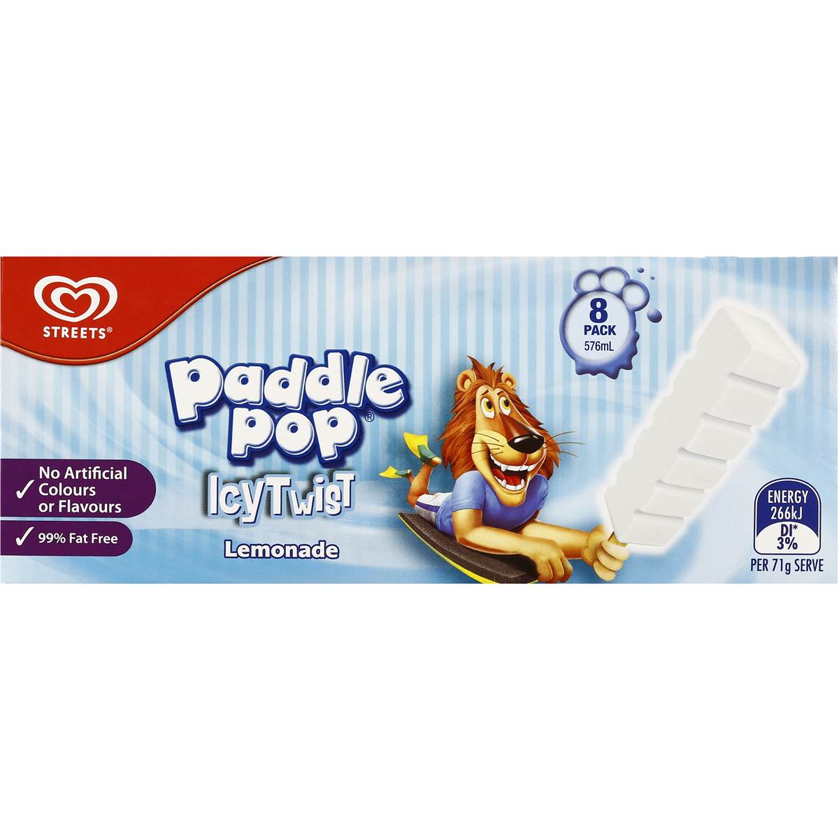 paddle pop water ice lemonade 8pk 576ml woolworths