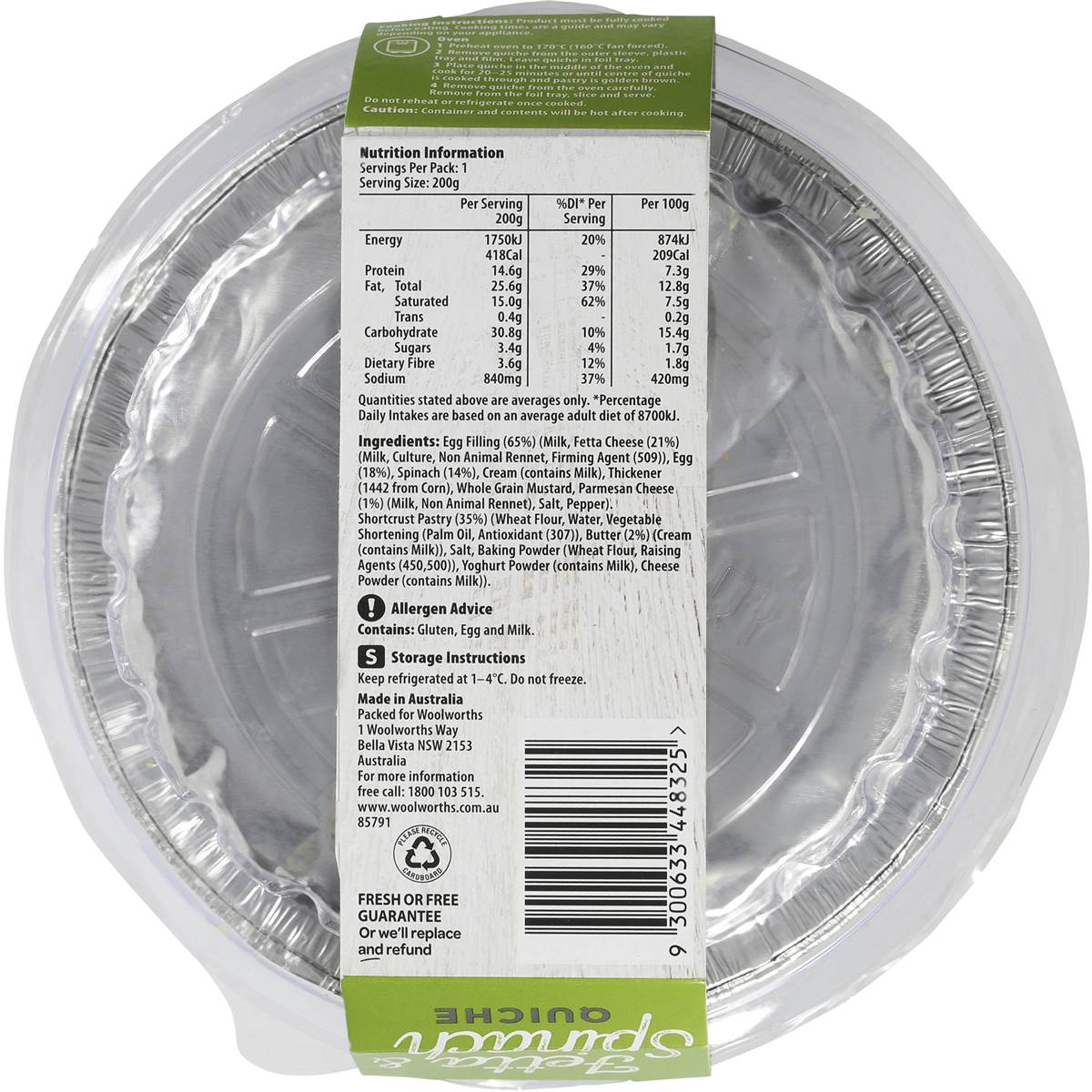 Woolworths Quiche Fetta & Spinach Chilled Meal 200g | Woolworths