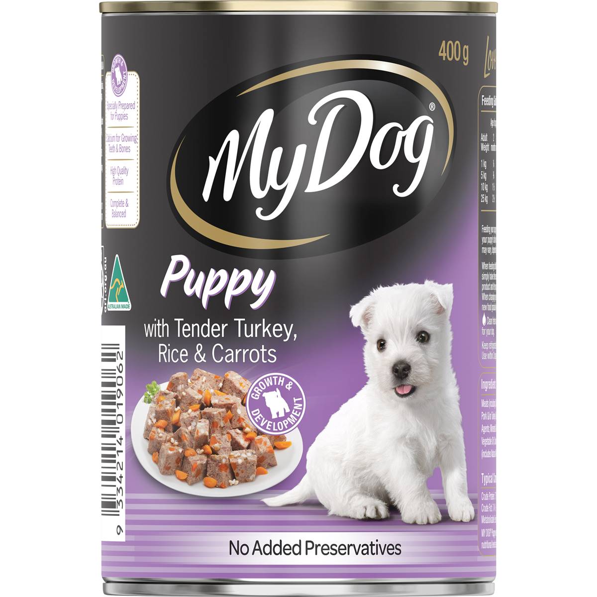 My Dog Puppy Soft Turkey Loaf With Rice & Carrots Dog Food Can 400g ...