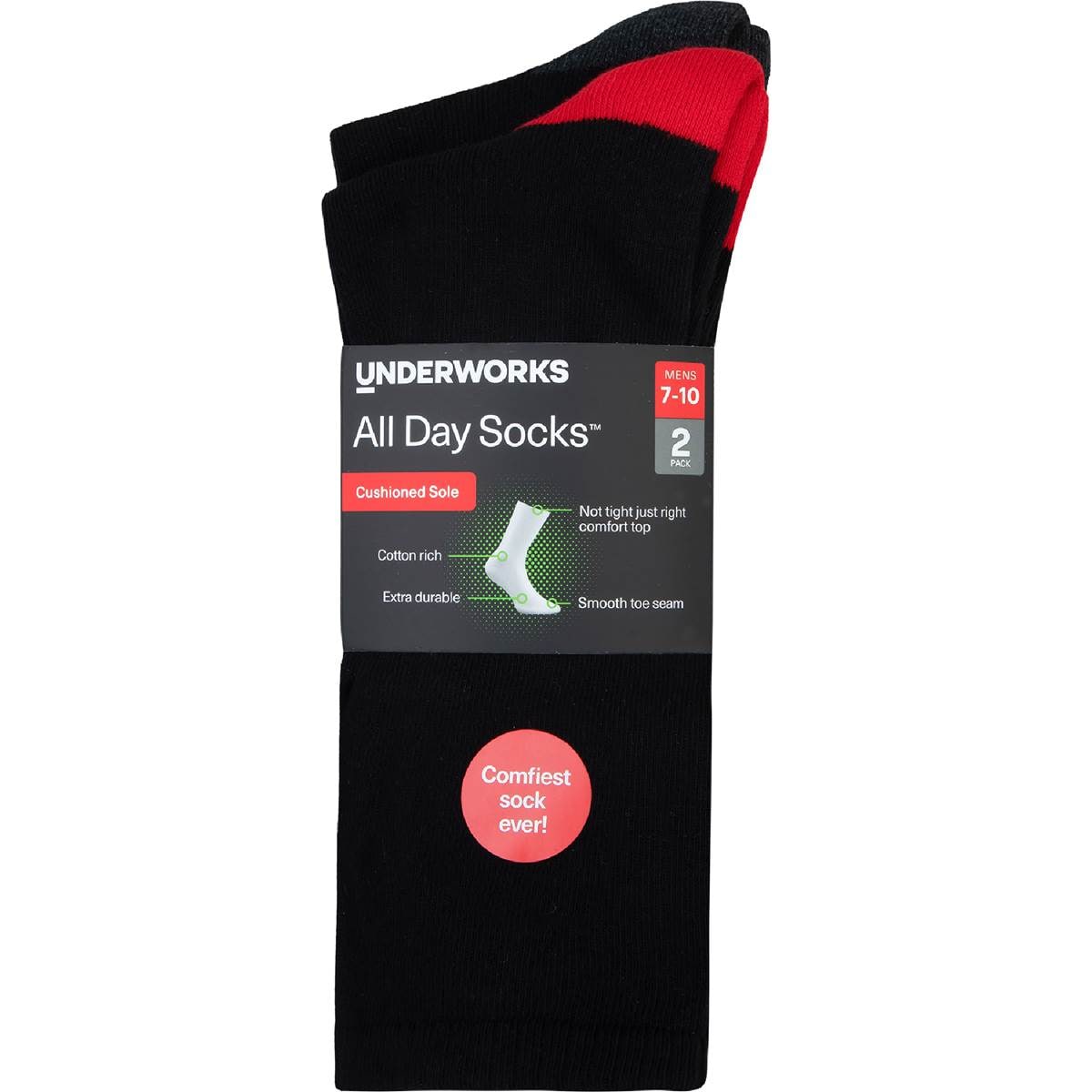 Underworks Mens All Day Cushion Foot Socks Black Size 710 Assorted 2