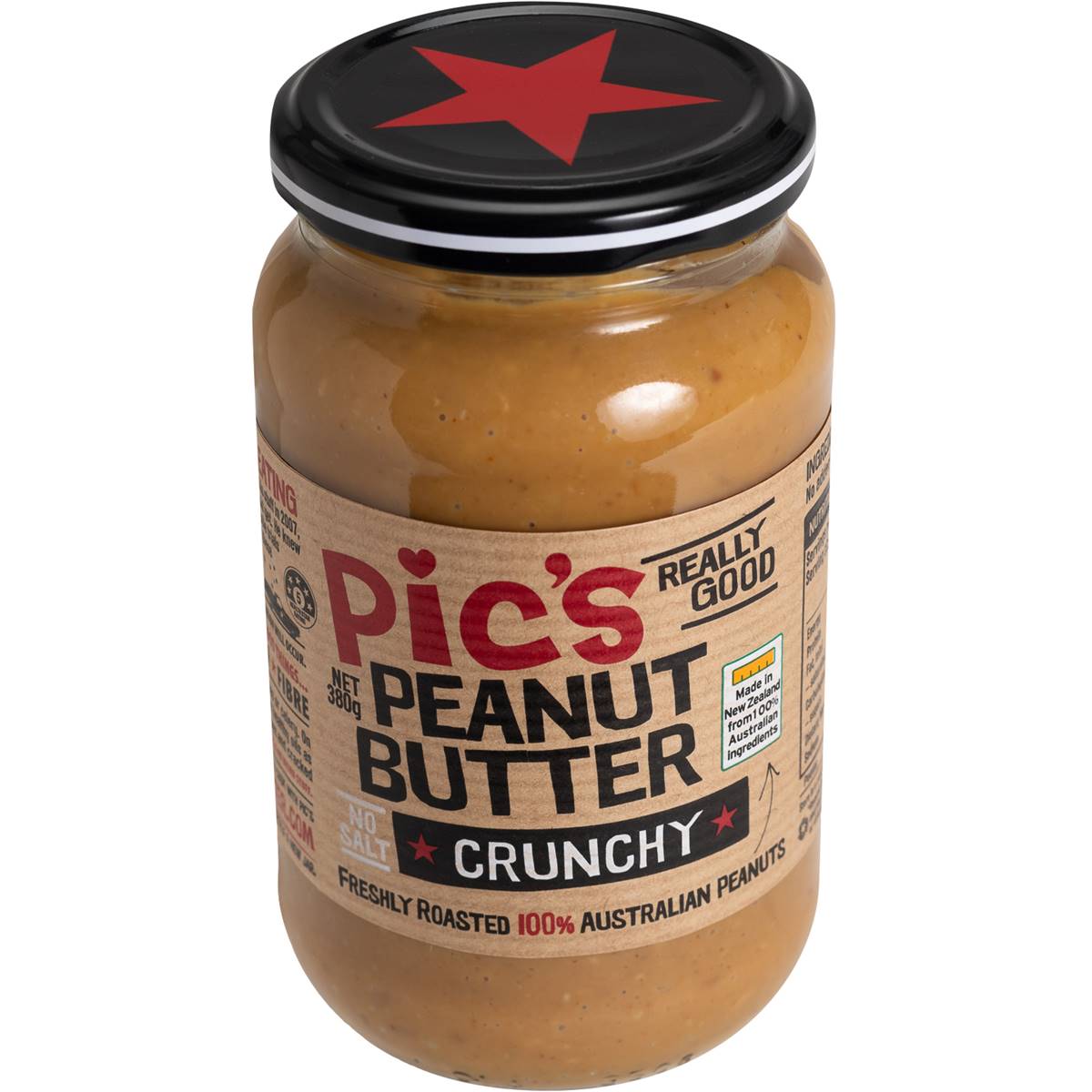 Pic's Peanut Butter No Salt Crunchy 380g Woolworths