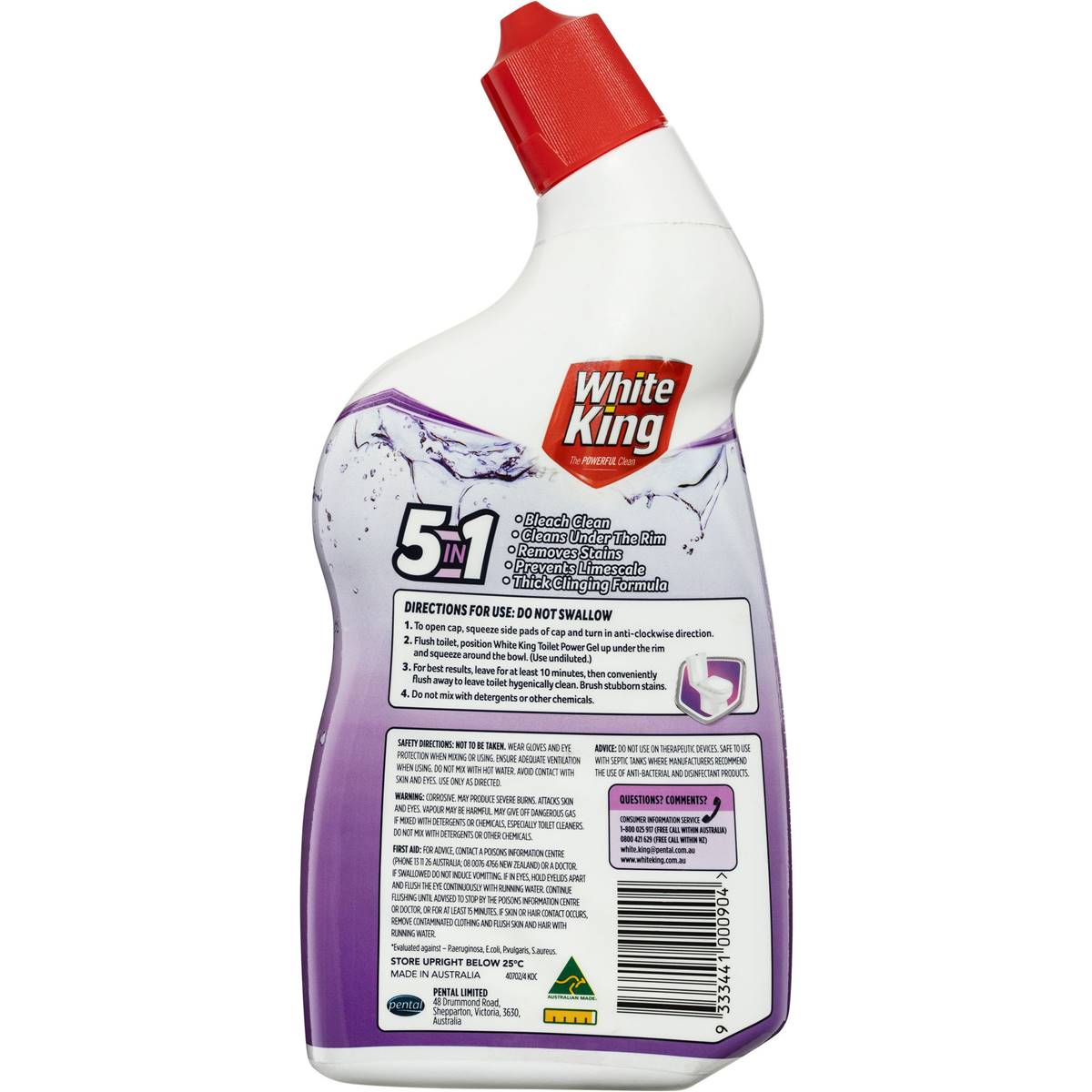 White King Power Clean Toilet Cleaner Bleach Gel Lavender 700ml