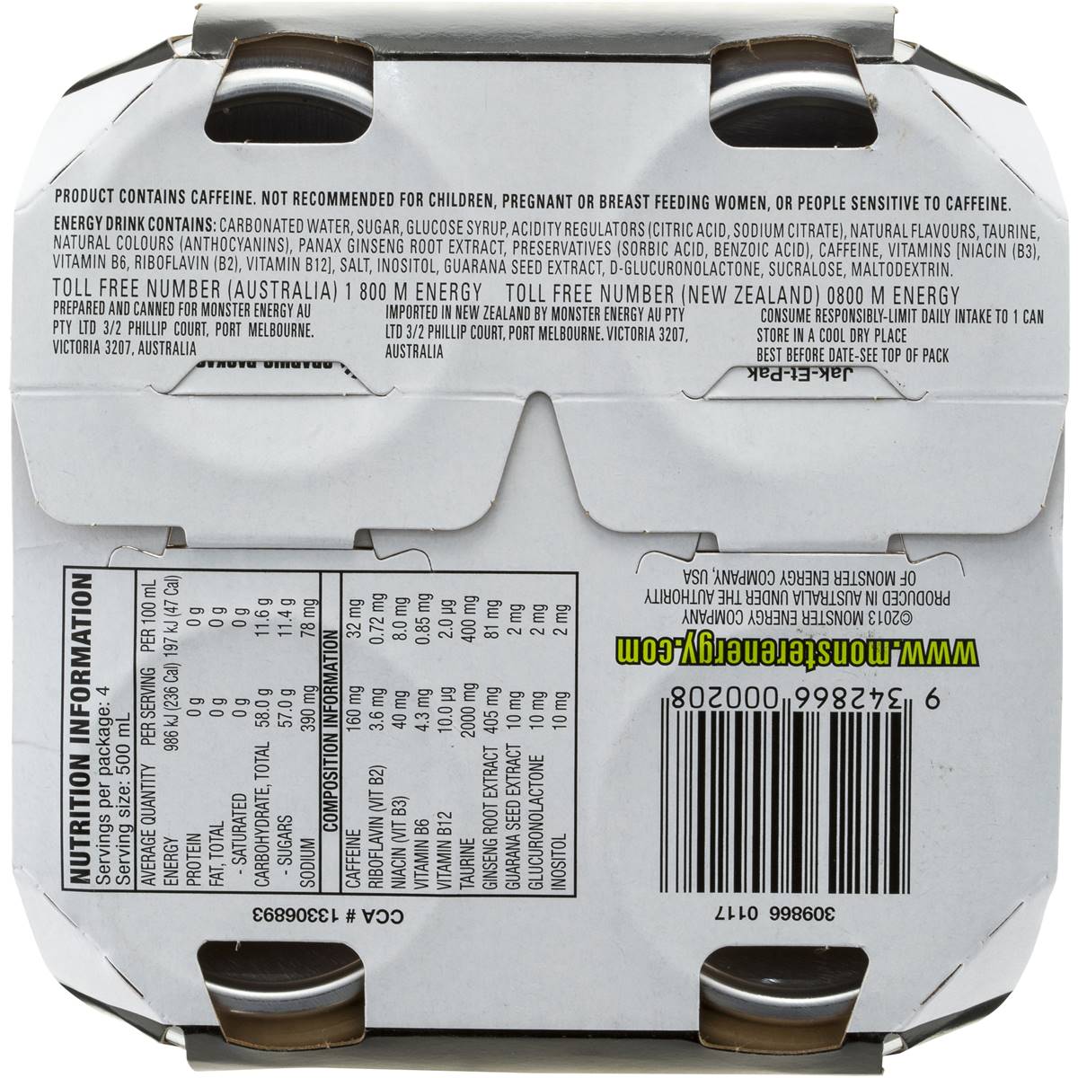 monster drink nutrition label