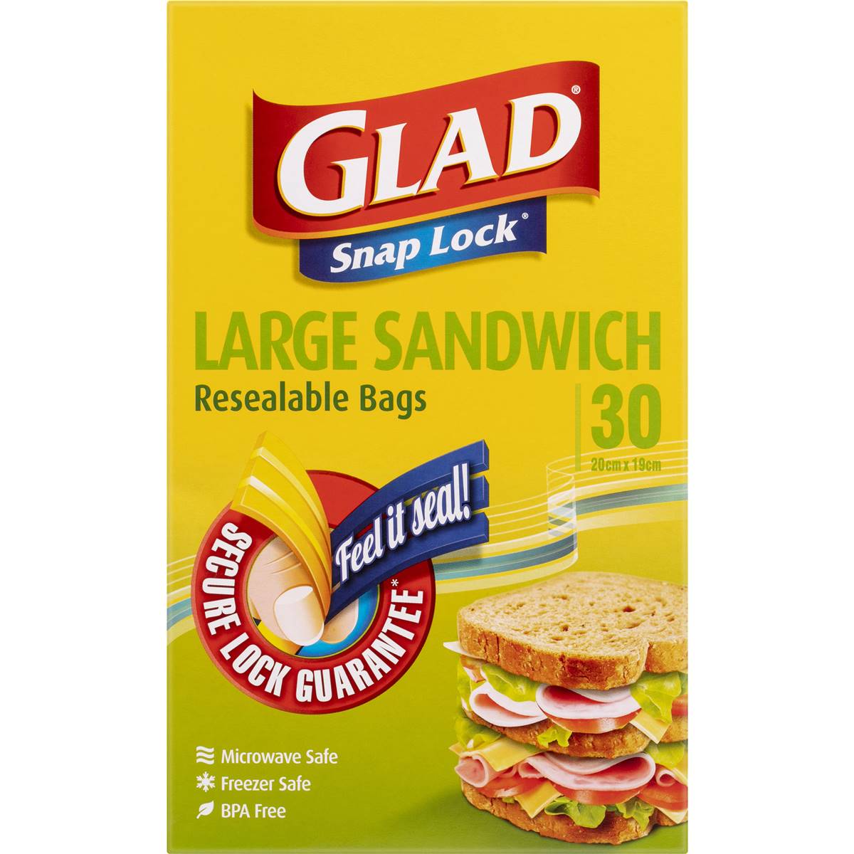 Glad Snap Lock Resealable Large Sandwich Bags 30 Pack Woolworths