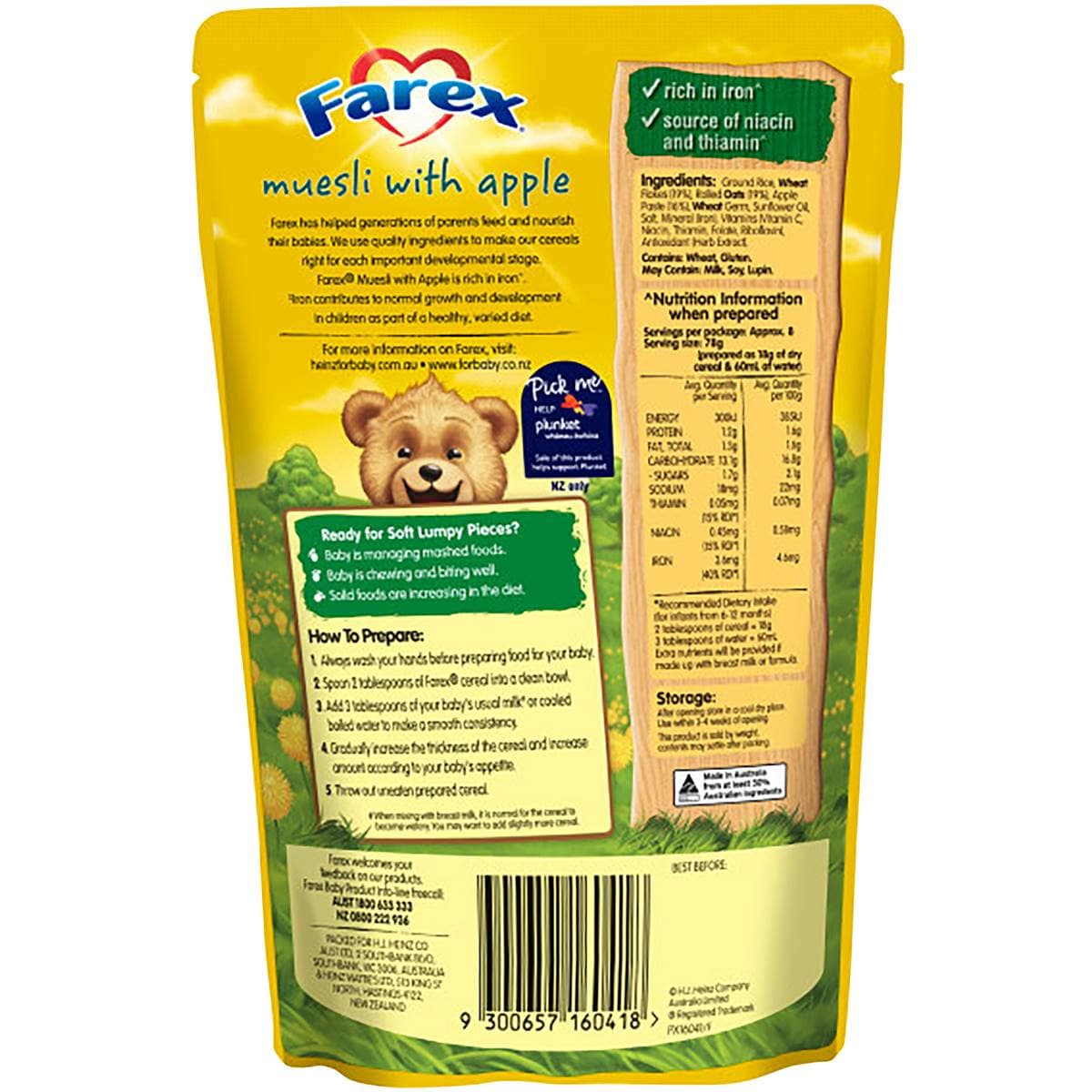 Farex Muesli With Apple Baby Food 9+ Months 150g Woolworths
