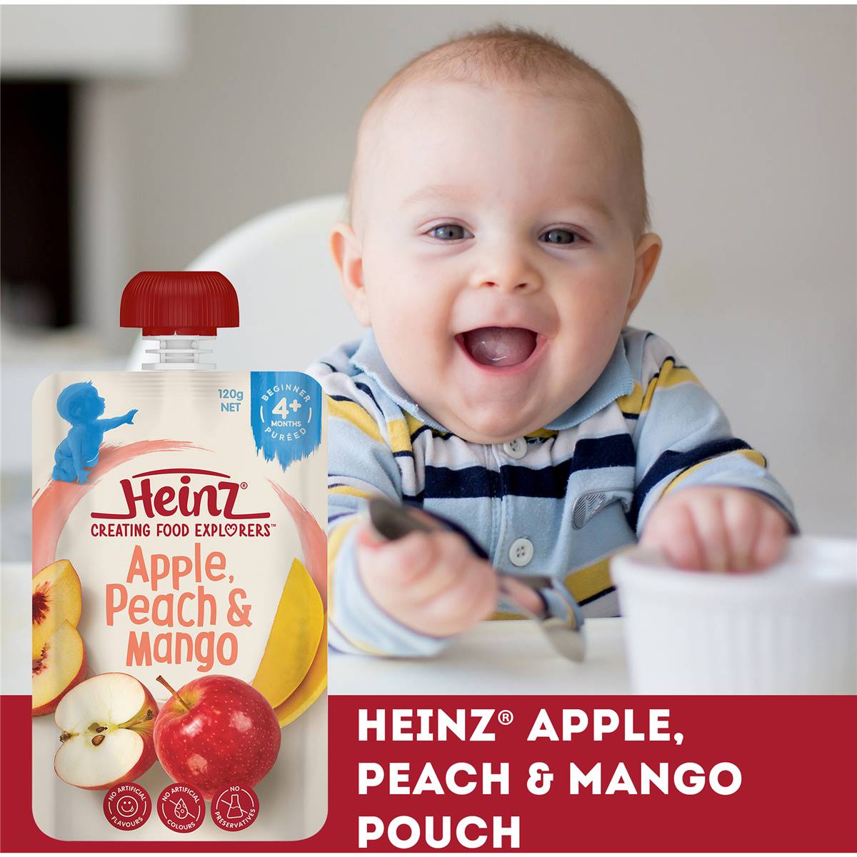 Heinz Apple, Peach & Mango Baby Food Pouch 4+ Months 120g Woolworths