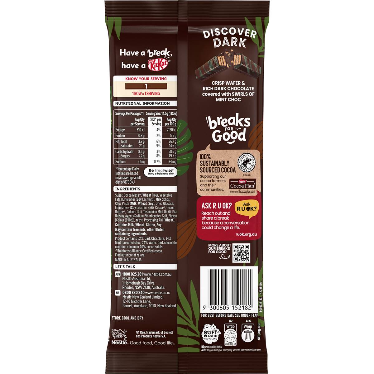 Kitkat Tasmanian Mint Dark Chocolate Block 160g Woolworths