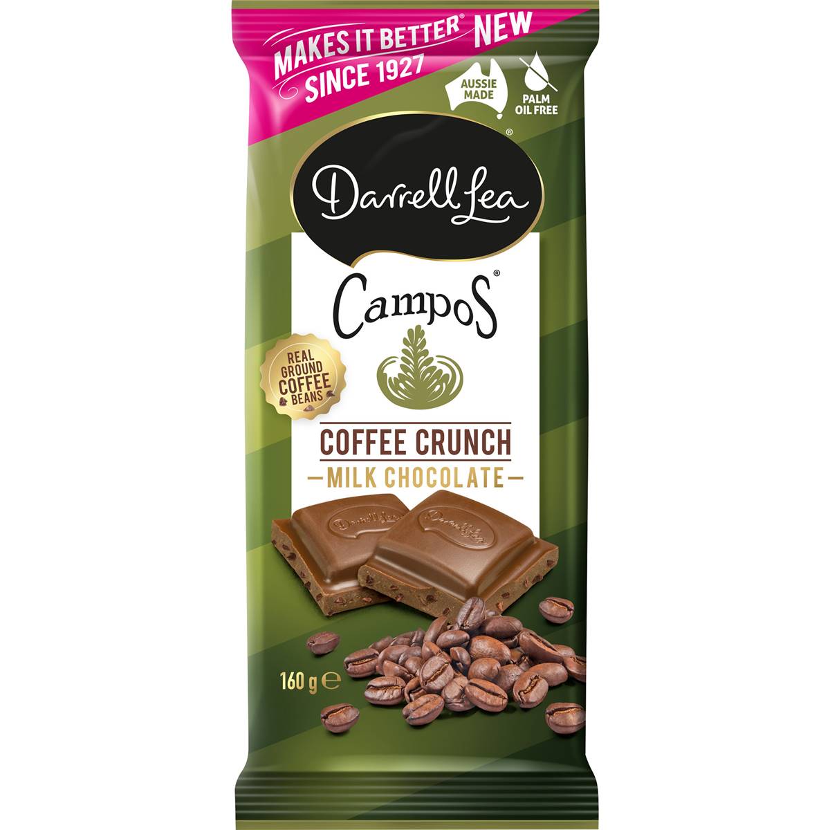 Darrell Lea Campos Coffee Crunch Chocolate Block 160g Woolworths