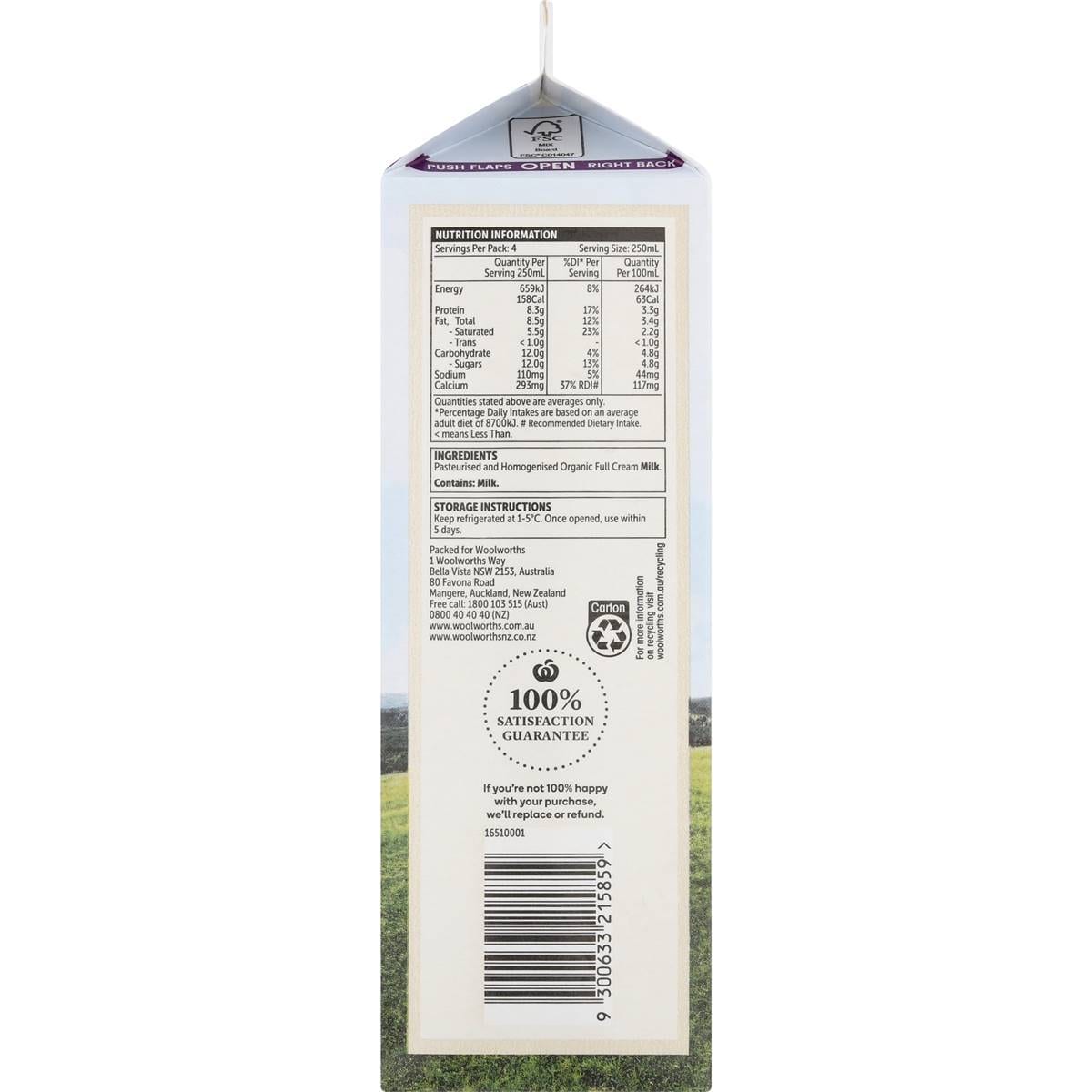 Macro Organic Full Cream Milk 1l Woolworths