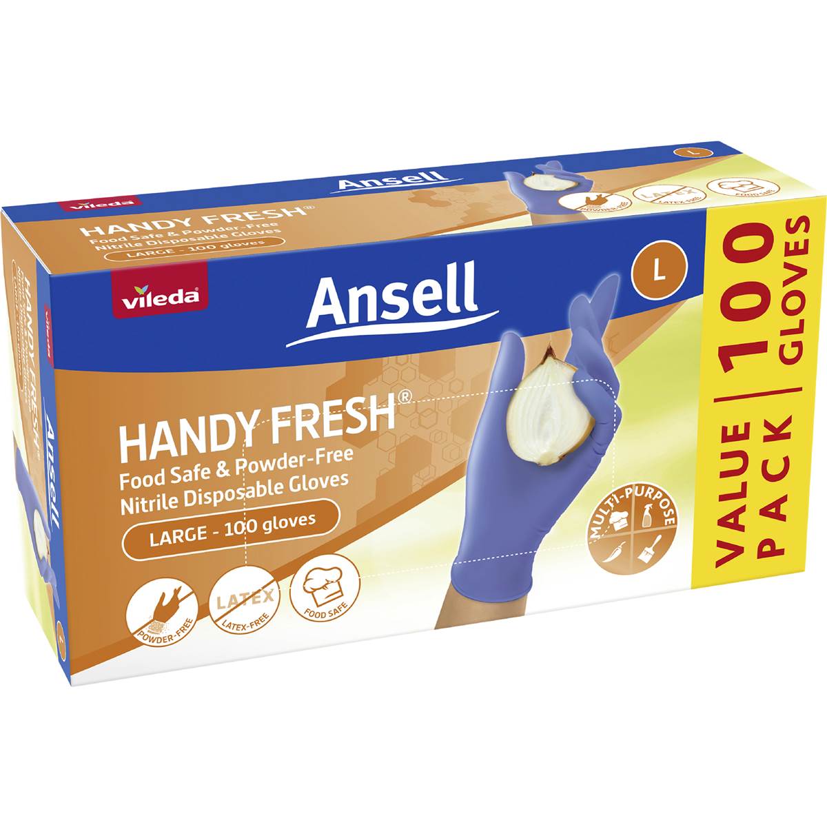 Ansell Handy Fresh Nitrile Disposable Gloves Large 100 pack