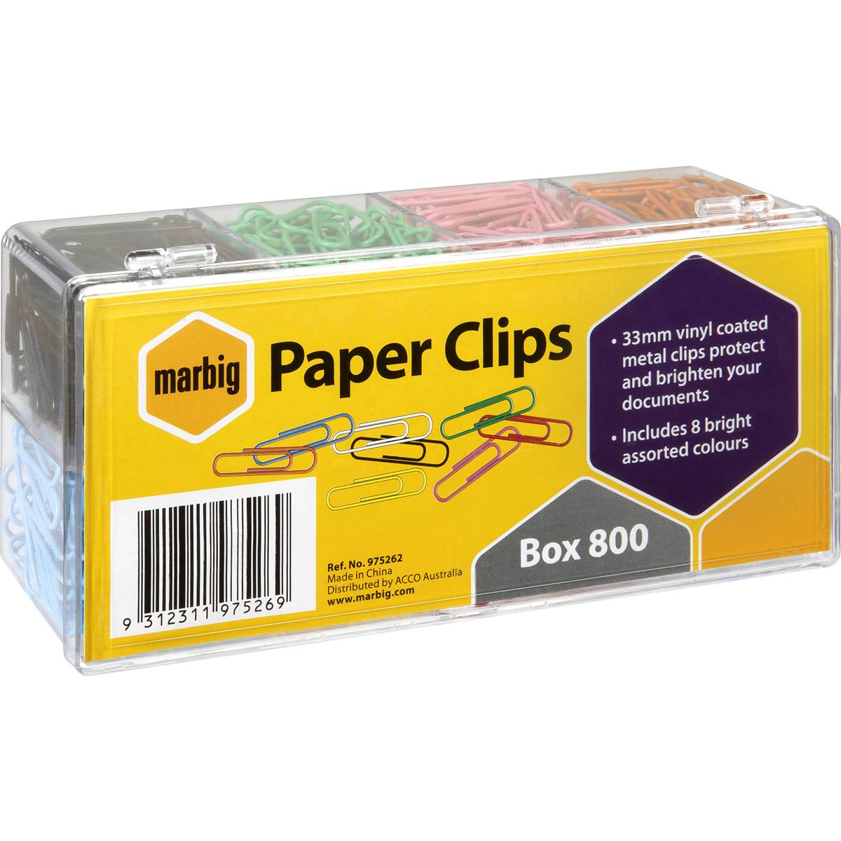 Marbig Paper Clips 33mm Assorted Colours 800 Pack Woolworths