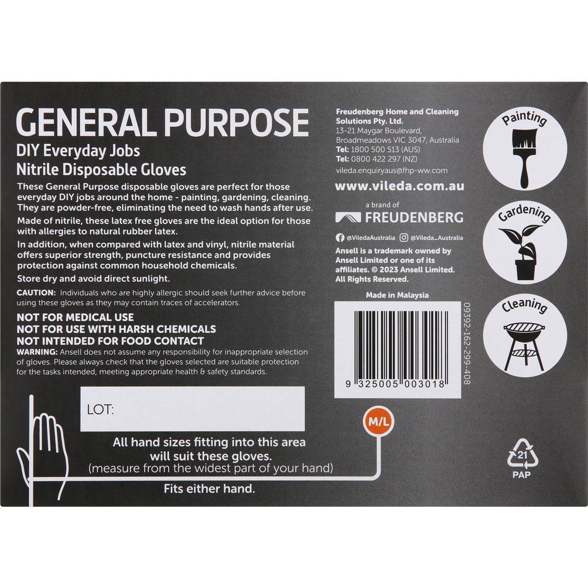 Ansell General Purpose Nitrile Disposable Gloves Medium/large 50 Pack
