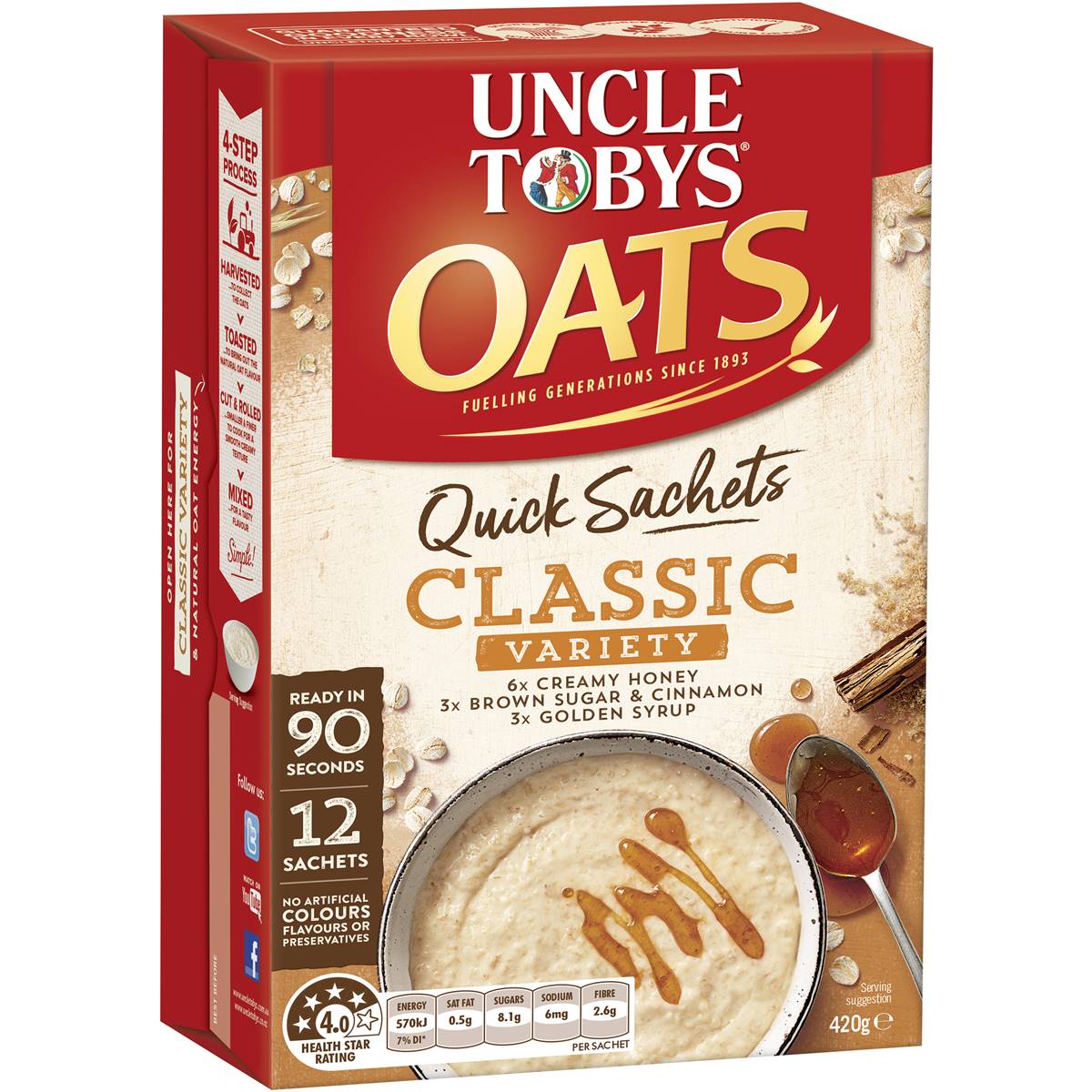 Uncle Tobys Oats Quick Sachets Classics Variety Porridge 420g Woolworths