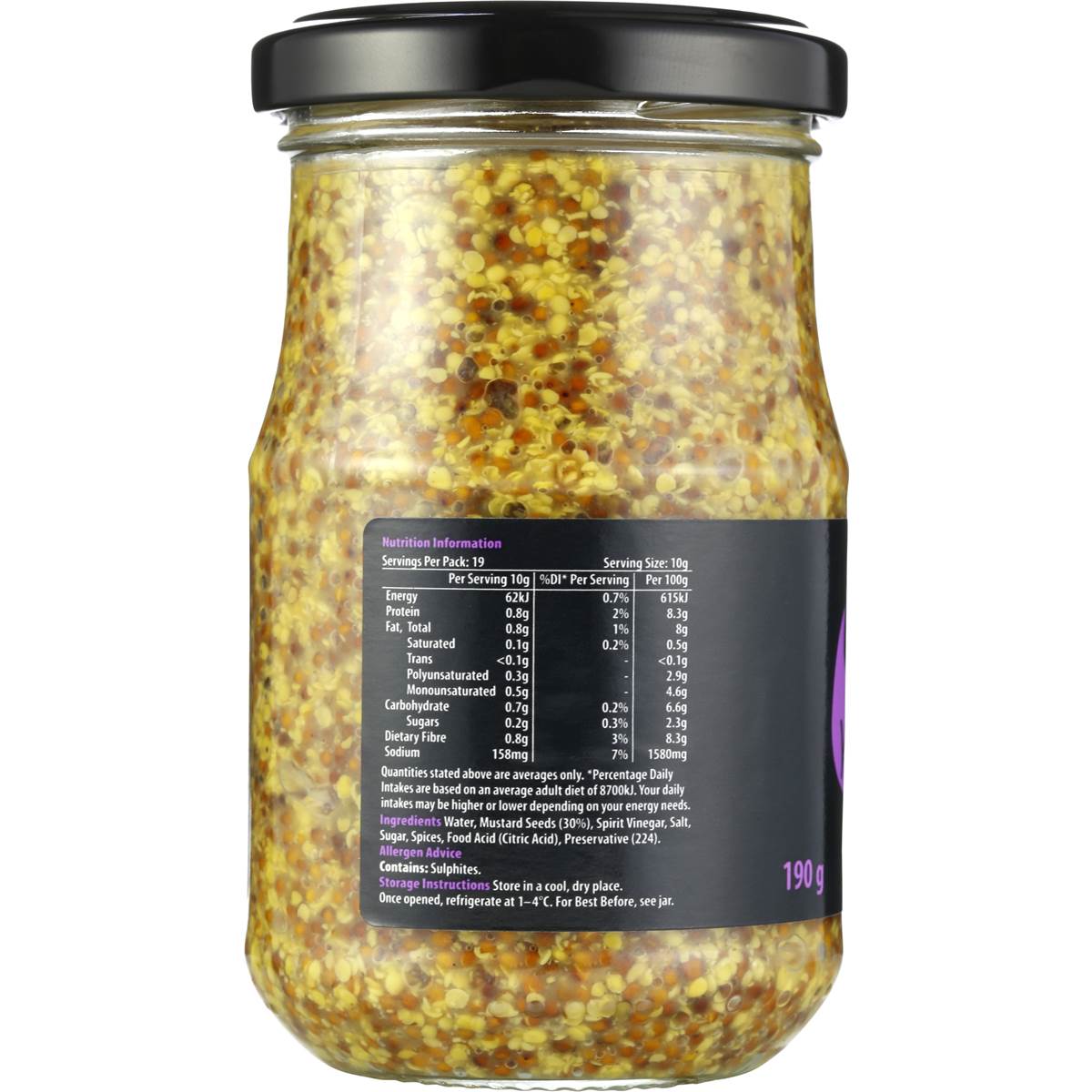 Woolworths Select Mustard Wholegrain 190g Woolworths