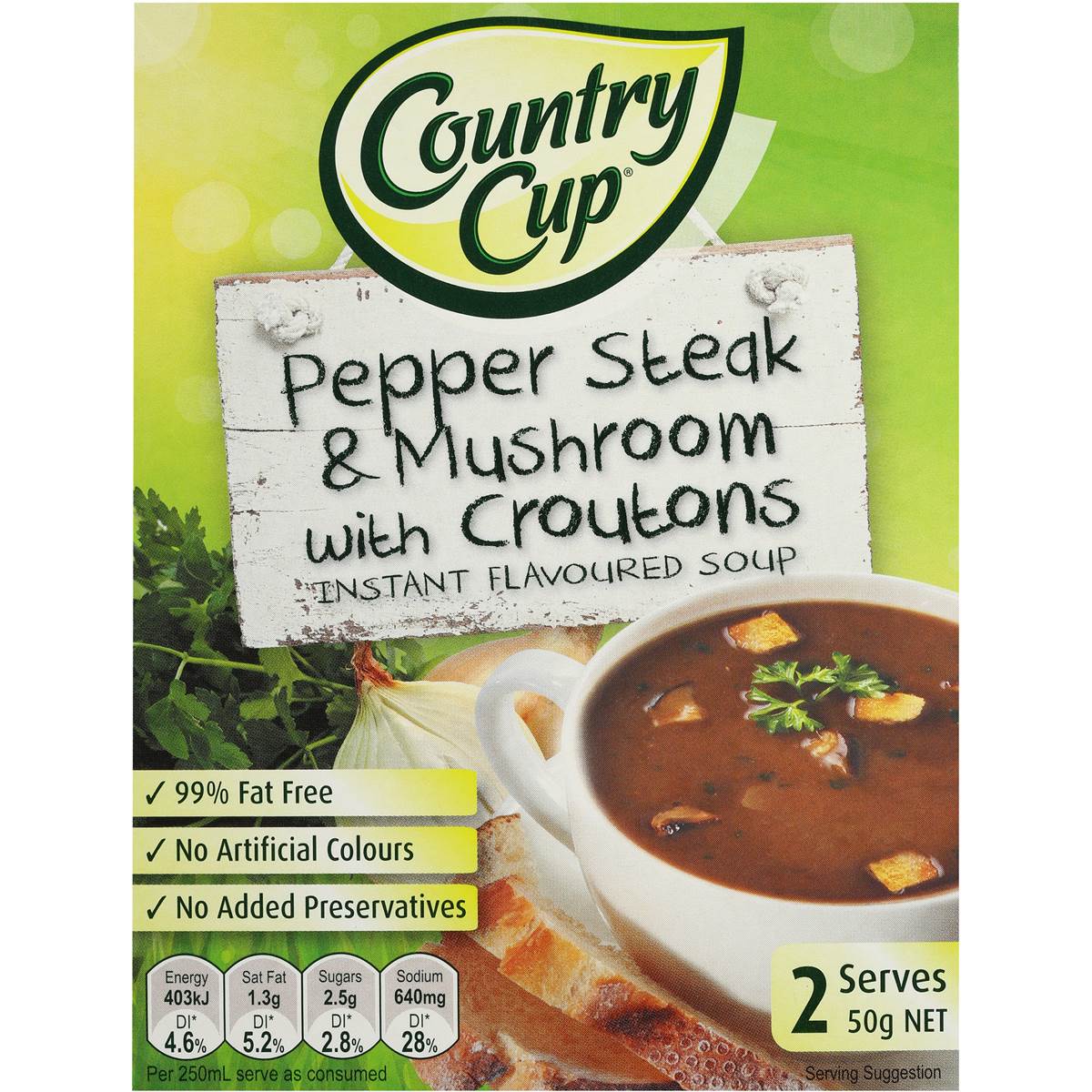 Country Cup Instant Soup Pepper Steak & Mush Croutons 2pk 50g Woolworths