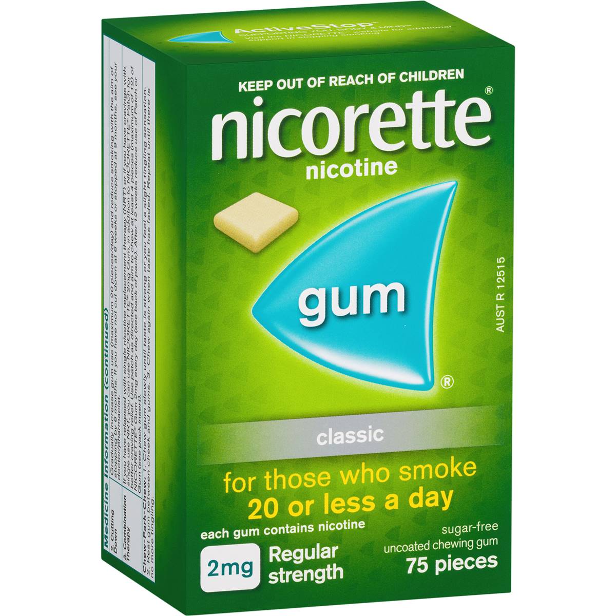 Nicorette Quit Smoking Regular Strength Nicotine Gum Classic 75 Pack