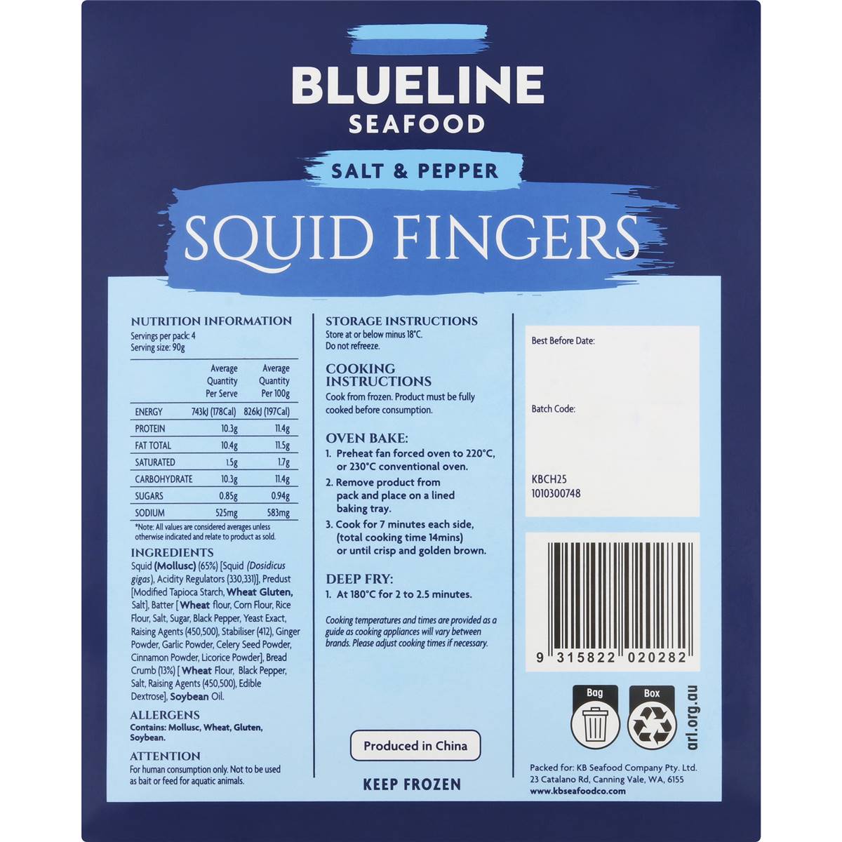 Blueline Seafood Crumbed Squid Fingers 360g | Woolworths