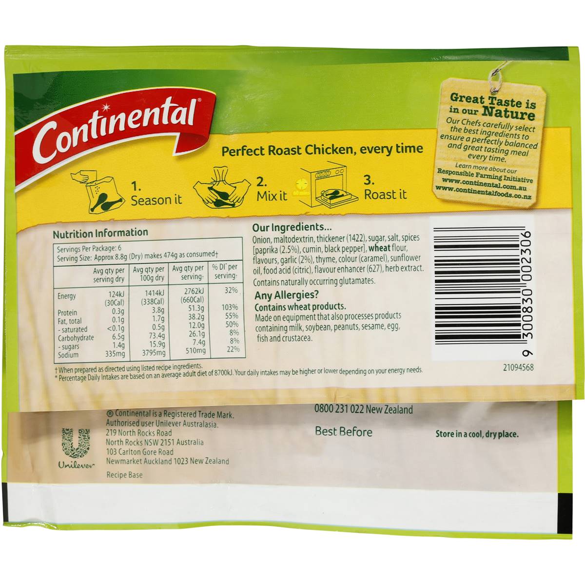 Continental Cook In Bag Recipe Base Classic Roast Chicken With