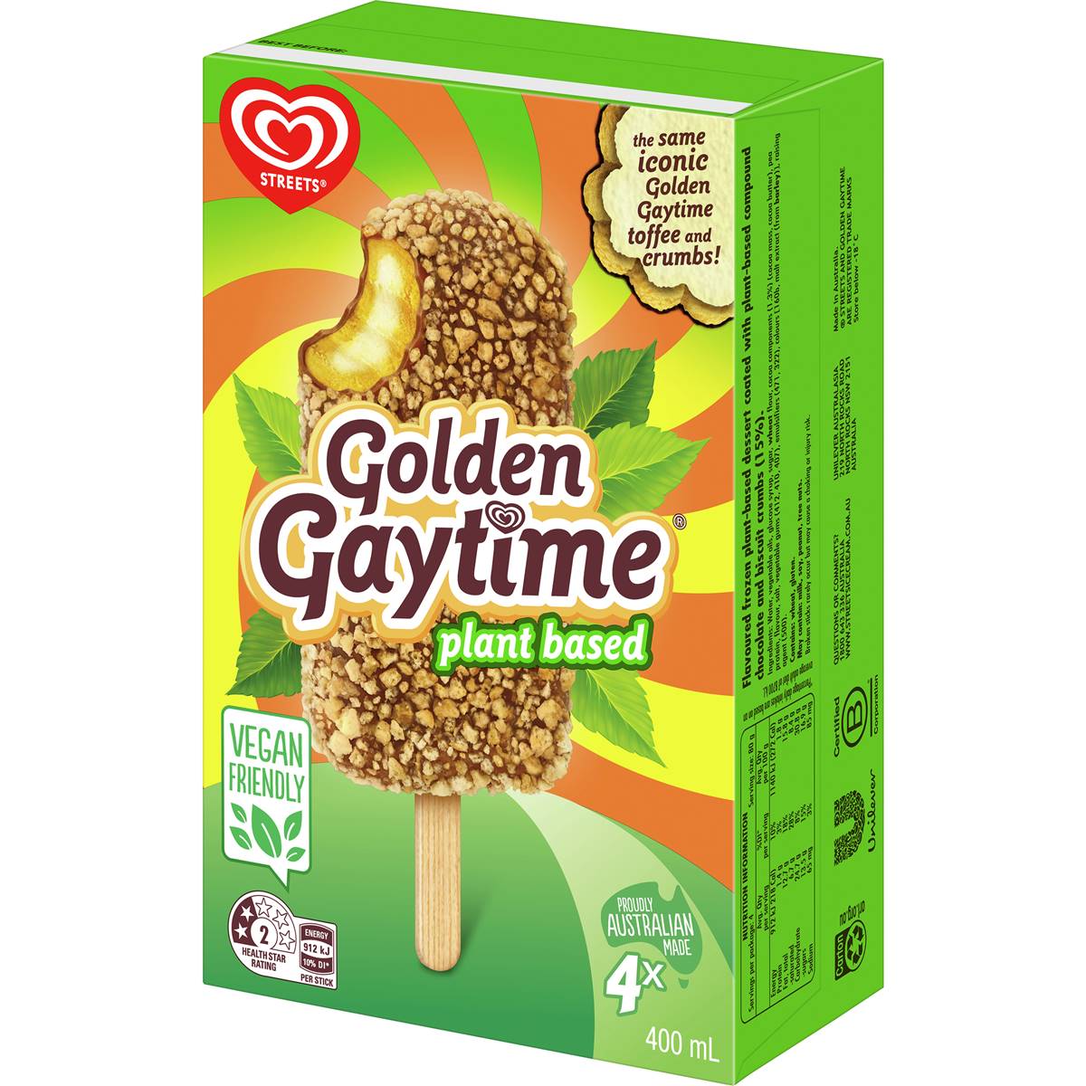 Streets Golden Gaytime Plant Based 4 Pack | Woolworths