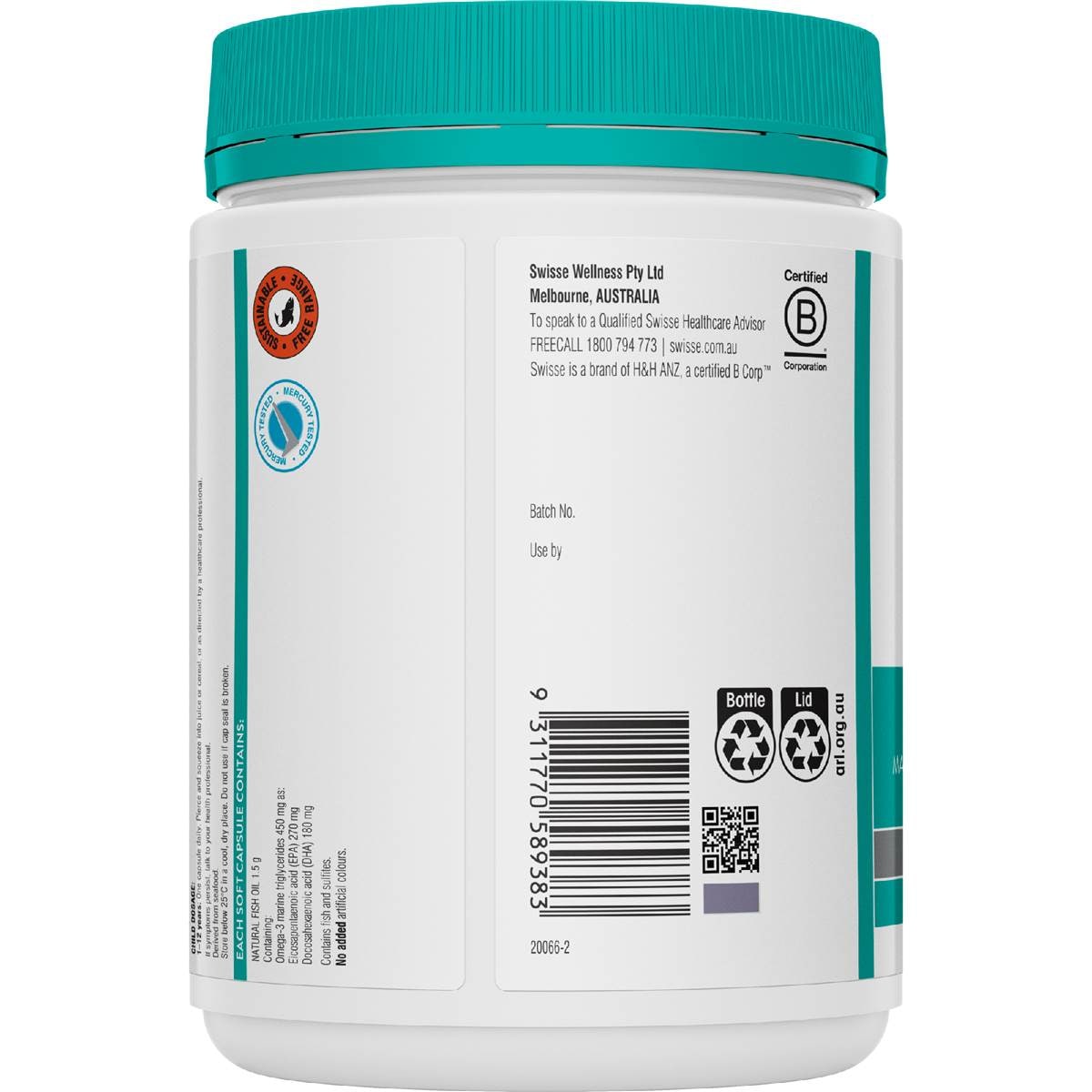 Swisse Odourless High Strength Wild Fish Oil Soft Capsules 200 Pack