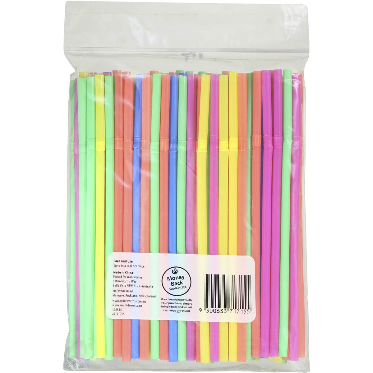 Essentials Plastic Flexi Straws Neon 100 Pack Woolworths