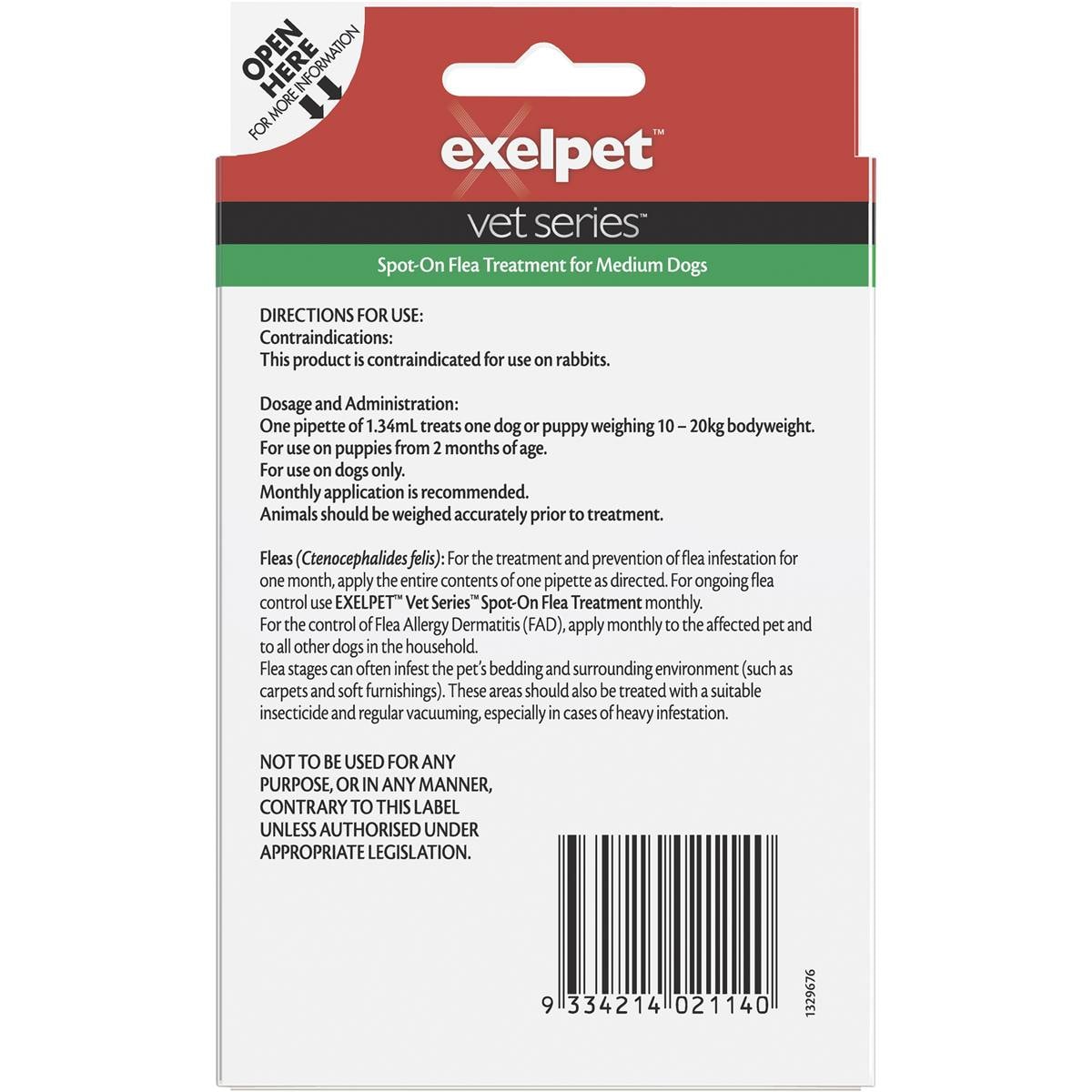 Exelpet Vet Series Treatment Spot On Flea Medium Dog 2 Pack Woolworths