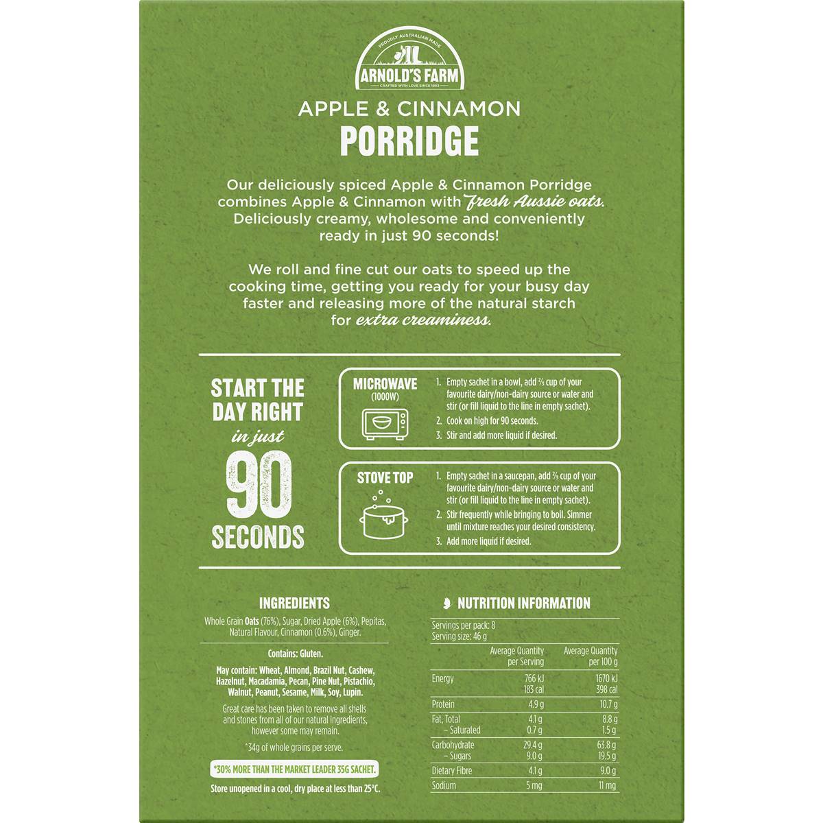 Arnold's Farm Porridge Sachets Apple & Cinnamon 8 Pack Woolworths