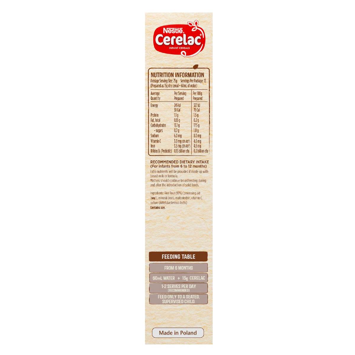 Nestle Cerelac Baby Rice Cereal From 4 Months 200g Woolworths