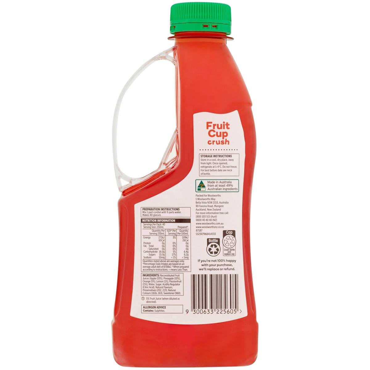 Woolworths Fruit Cup Crush Cordial 1l Woolworths